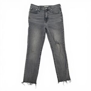 Madewell Womens 28 Black Gray Distressed Straight Leg Jeans Raw Hem High Rise